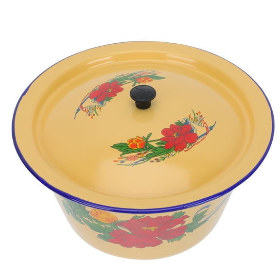 ifundom 1Pc Household Vintage Enamel Bowl with Lid Retro Style Food Pot for Kitchen Storage
