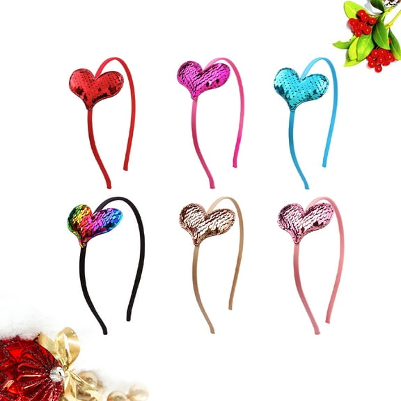 LABSERRON 6Pcs Little Girls Hair Accessories Heart Headband with Sequin and Metal Material for Women