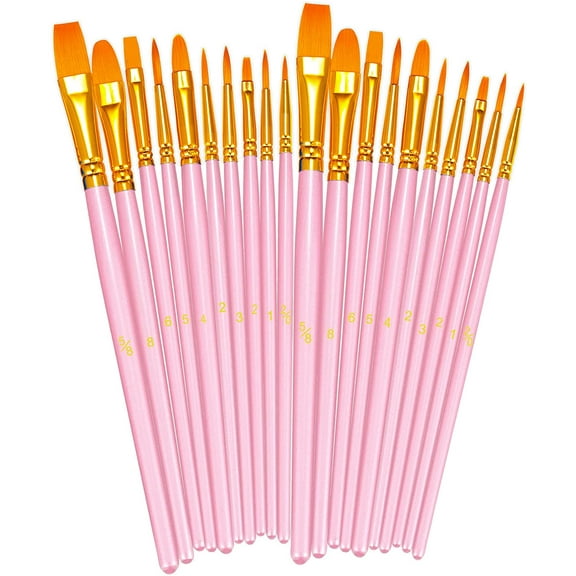 Paint Brushes Set, 2 Pack 20 Pcs Round Pointed Tip Paintbrushes Nylon Hair Artist Acrylic Paint Brushes for Acrylic Oil Watercolor, Face Nail Art, Miniature Detailing & Rock Painting, Pink