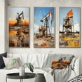 thumbnail image 1 of Designart "Gold Oil Rigs landscapes In Texas III" Cityscapes Framed Wall Art Set Of 3 - Gold Oil Rigs / Fields Frame Gallery Set For Office Decor, 1 of 6