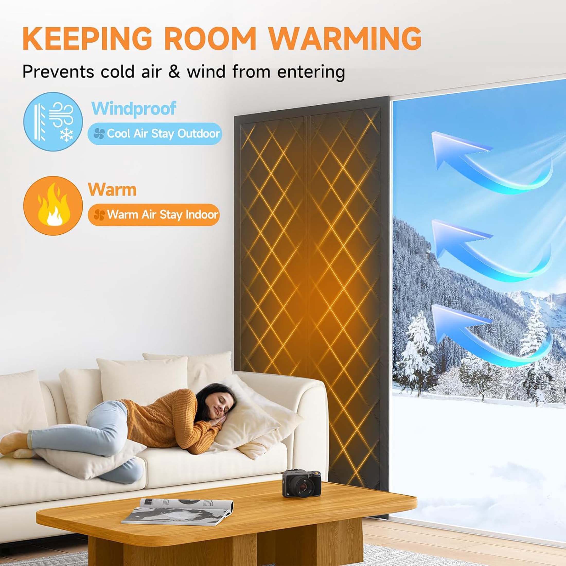 AuraLane Magnetic Thermal Insulated Door Curtain for 36"x80",Thickened Nylon Cotton for Exterior Doors and Storm Doors,Coffe