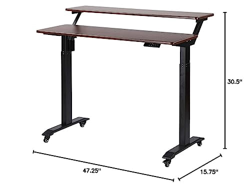 UNICOO® 2 Tier Electric Height Adjustable Standing Desk with Wheels, Electric Mobile Standing Workstation, Sit Stand Desk Home Office Desk Whole-Piece Desk Board 48 * 24 in (KT1002-MB) 2Tier
