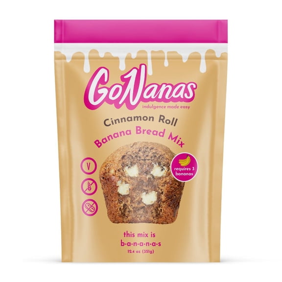 GoNanas Cinnamon Roll Banana Bread Mix, Suitable for Plant Based Vegan Diets, Gluten Free Dairy Free Snacks, Healthy Snacks For Adults, Muffin Mix, Nut Free, C
