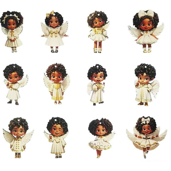 Christmas Wooden Ornaments - 12PCS Rustic Tree Decorations With Hanging Chri Angels Wood Small Farmhouse Ropes -