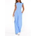 thumbnail image 5 of EASYBRA Women Casual Two Piece Outfit Ruffle Sleeve Top and Pleated Wide Leg Pants Summer Fashion Set, 5 of 8