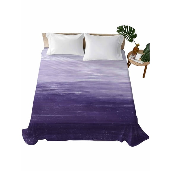 Purple Ombre Flat Sheets Only California King Size, Soft Breathable Bed Top Sheets for Mattress, Modern Abstract Art Ocean Oil Painting Bedding Flat Sheets for Home Hotel Bedroom Bed Protection