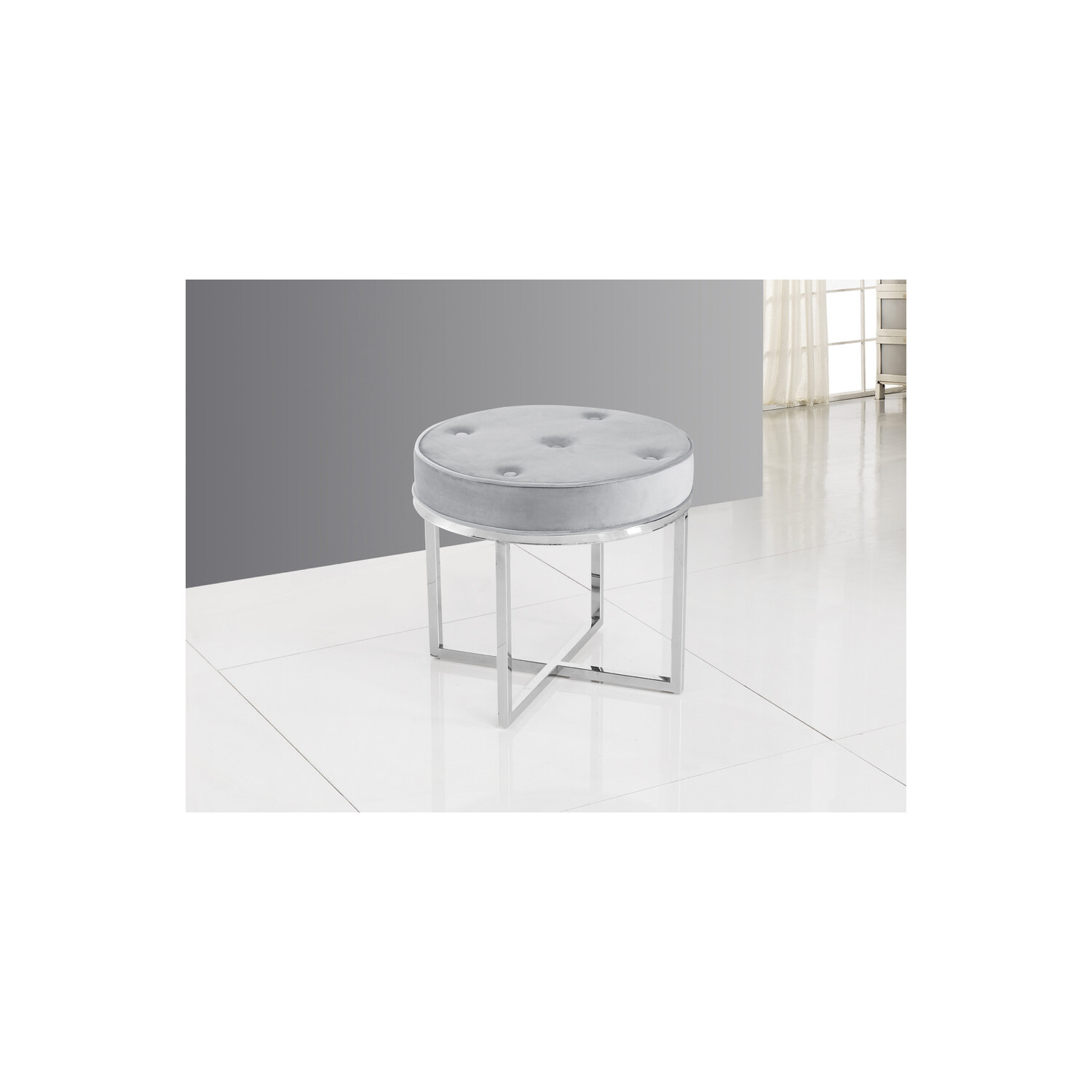 Best Master Furniture E29 Grey Velvet Fabric with Stainless Steel Round Stool - image 2 of 3