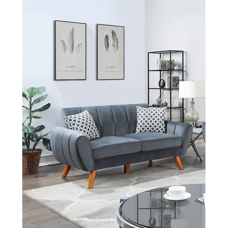 Esofastore Contemporary 2pc Sofa Set Comfortable Sofa Loveseat Gray Blended  Chenille Plush Couch Pillows Living Room Furniture