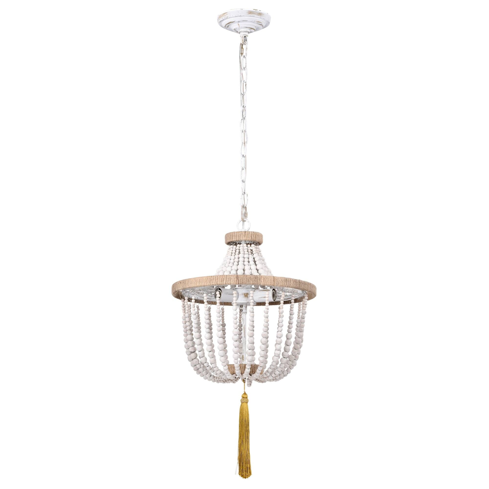 Sabina 14 in. 3-Light Indoor Weathered White and Matte Gold Finish Chandelier with Light Kit