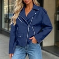 thumbnail image 2 of Sevevn Women's Faux Leather Jacket Lapel Zip Long Sleeve Oversized Coat with Belt Blue M, 2 of 5