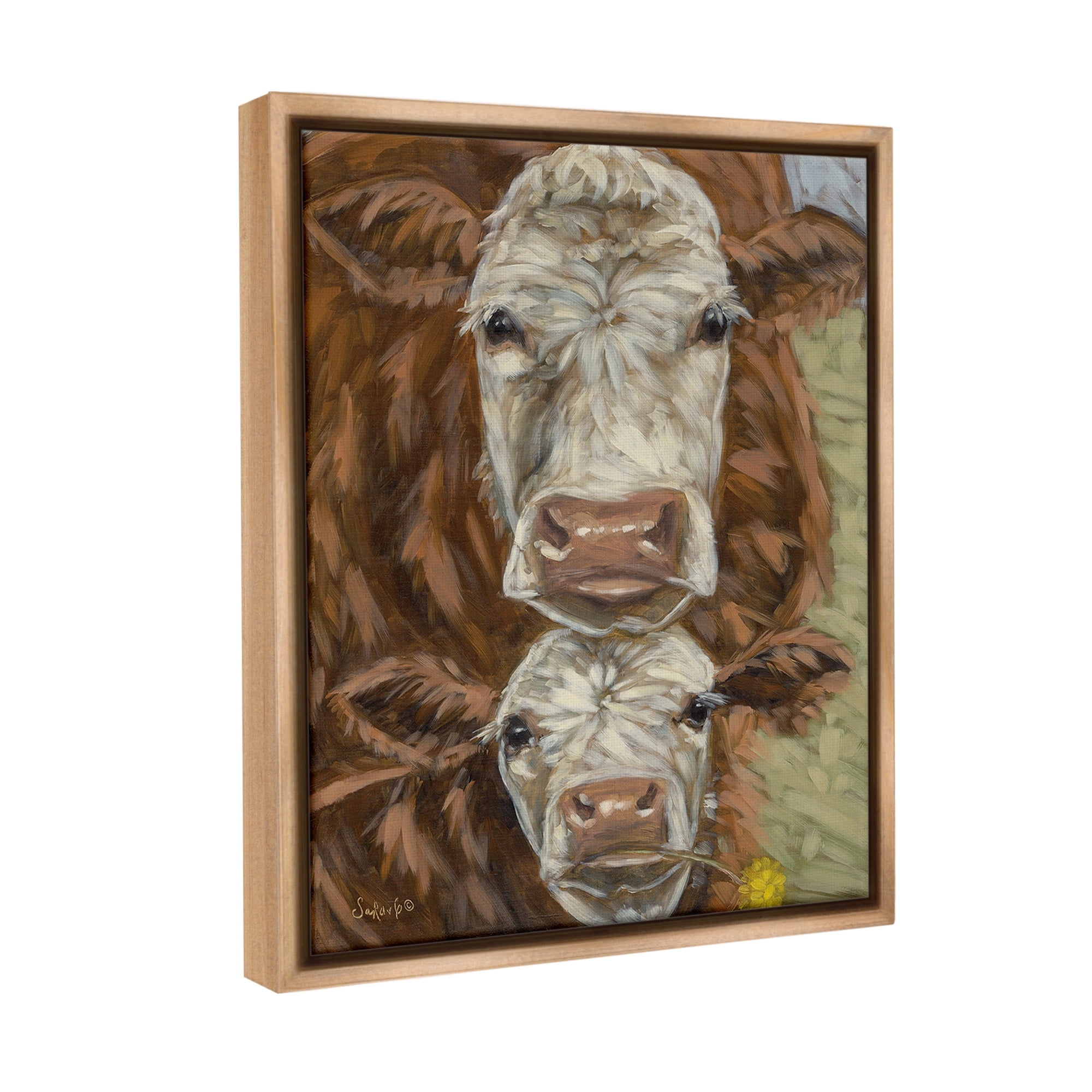 Stupell Industries Cattle and Calf Gazing Animals & Insects Painting Brown Floater Framed Canvas Art Print Wall Art, 25 x 31