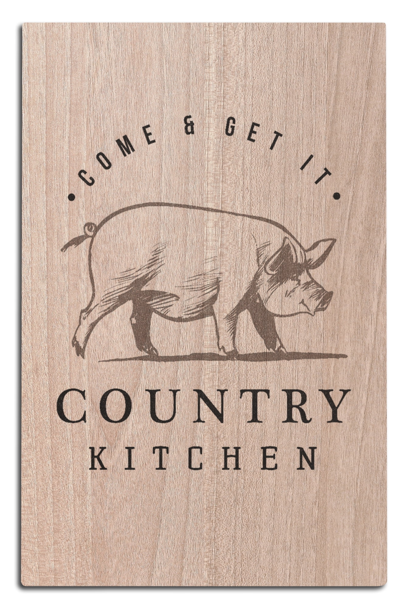 Country Kitchen, Pig on White Birch Wood Wall Sign (12x18 Rustic Home