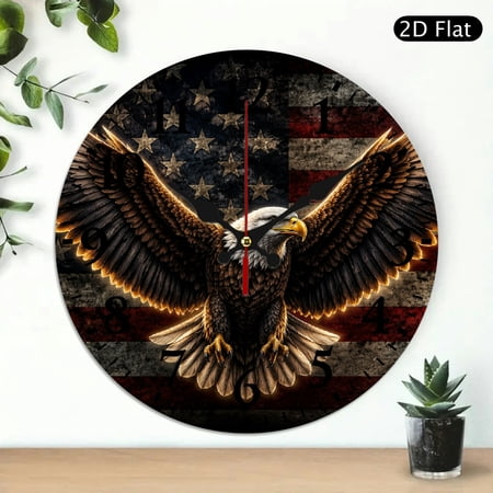 BCIIG Wall Clock Battery Operated, Glowing Eagle Flag Print, Wall hanging decor Battery Operated (Not Include AA Batteries Not Included) - Lobby Corridor Dining Room Bedroom Office Classroom