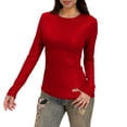 thumbnail image 2 of ClodeEU Women's Long Sleeve Crew Neck Slim Fitted Workout Gym T Shirts, Compression Undershirt Basic Tops Red,Womens Plus S, 2 of 8