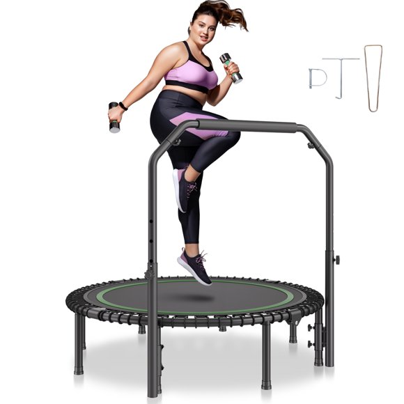51" Foldable Mini Fitness Trampoline Adults Exercise Rebounder with Handle