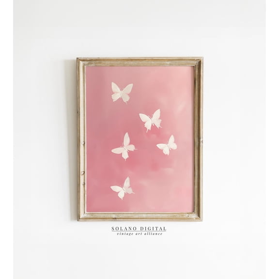 Butterfly Wall Art Antique Pink Butterfly Painting Light Pastel Pink Artwork Vintage Wall Art Girl Nursery Home Decor Print Wall Art, Modern Wall Decor, 8x12 UNFRAMED