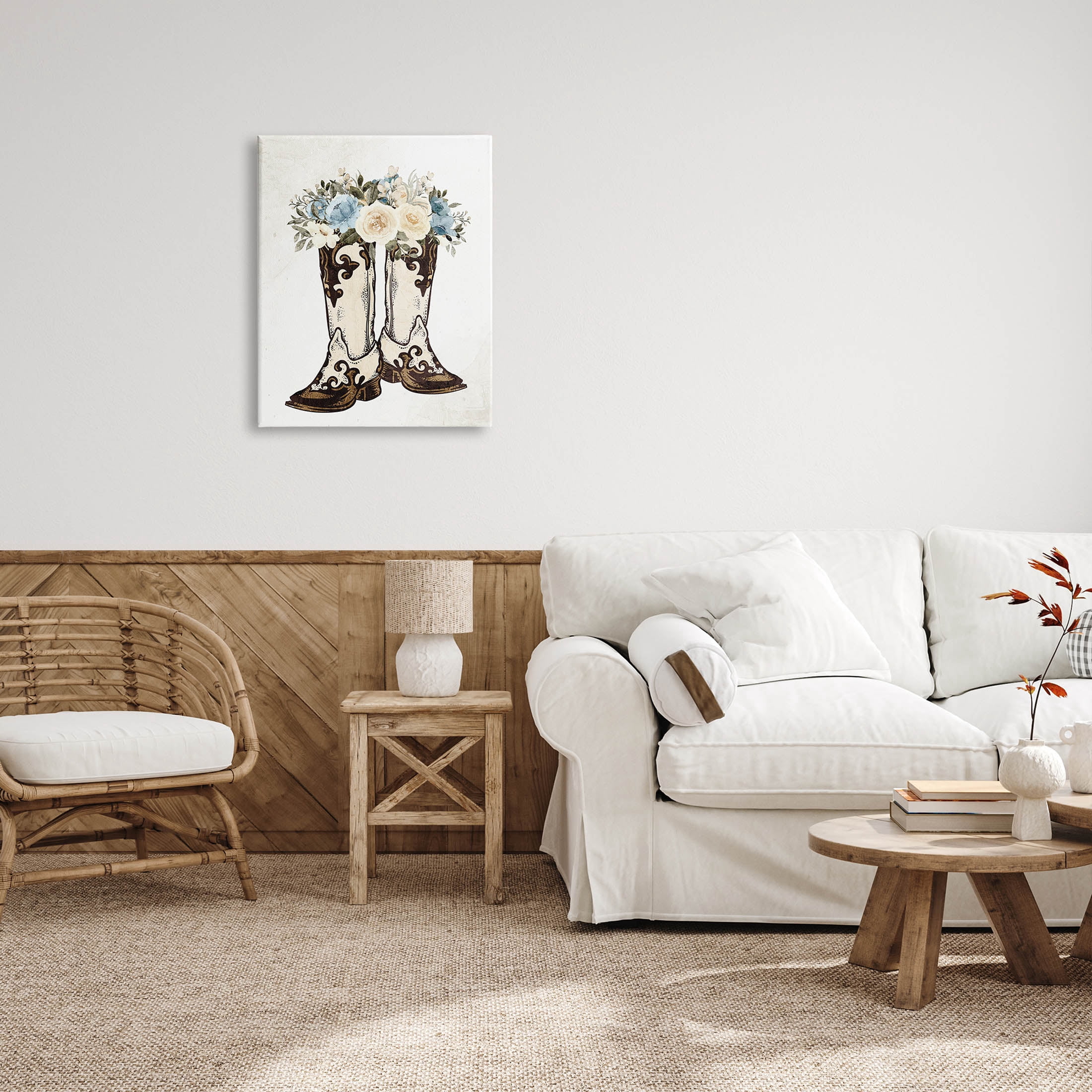 Cowboy Boot Mixed Flower Bouquet Botanical & Floral Graphic Art Gallery Wrapped Canvas Print Wall Art