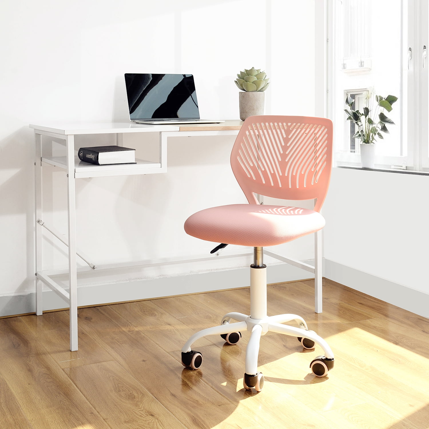 Ergonomic Home Office Desk Chair with Adjustable Height, Rolling Base, and Breathable Backrest, Rose