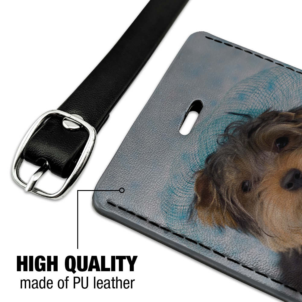 Yorkie Yorkshire Terrier Dog Resting With Blue Hat Rectangle Leather Luggage Card Suitcase Carry-On ID Tag - image 3 of 8