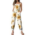 thumbnail image 6 of JULMCOMO Cotton Linen Jumpsuits for Women Floral Print Tie Strap Baggy Summer Outfits Scoop Neck Vacation Comfy Casual Jumpsuits Complexion L, 6 of 7