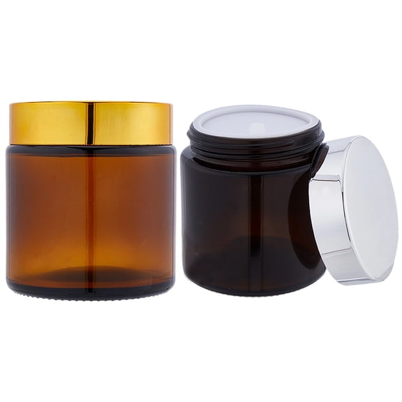 2Pcs 3.5oz Refillable Amber Glass Jars with Black Sliver Lids Empty Round Face Cream Cosmetic Travel Containers Sample Jar Pot