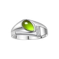 thumbnail image 1 of RYLOS Men's Rings Sterling Silver Ring - Timeless Pear Shape Cabochone Gemstone & Diamonds - Tear Drop Cabochon PERIDOT Rings For Men  Size 10, 1 of 6