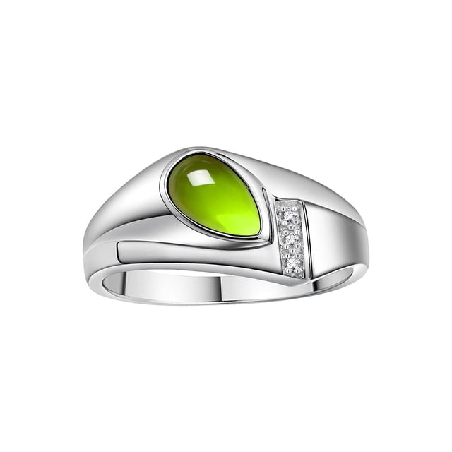 RYLOS Men's Rings Sterling Silver Ring - Timeless Pear Shape Cabochone Gemstone & Diamonds - Tear Drop Cabochon PERIDOT Rings For Men Size 10