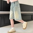 thumbnail image 6 of CPNG Kids Girls Knee Length Baggy Jeans Jorts Trendy Vintage Elastic High Waisted Wide Leg Mid-Low Waisted Denim Y2K Jean Shorts with Pockets Streetwear (4-5 Years, Light Blue), 6 of 6