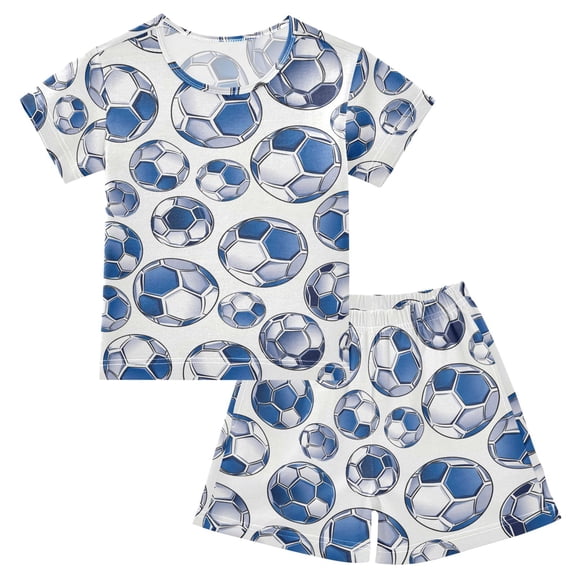 joogoo Soccer Balls Pattern Pajama Sets Short Sleeve Cotton 2-Piece Sleepwear 10Y