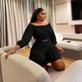 thumbnail image 4 of AURA Women Plus Size Two Piece Set Casual Long Sleeve Top Shorts Lounge Outfit, 4 of 6