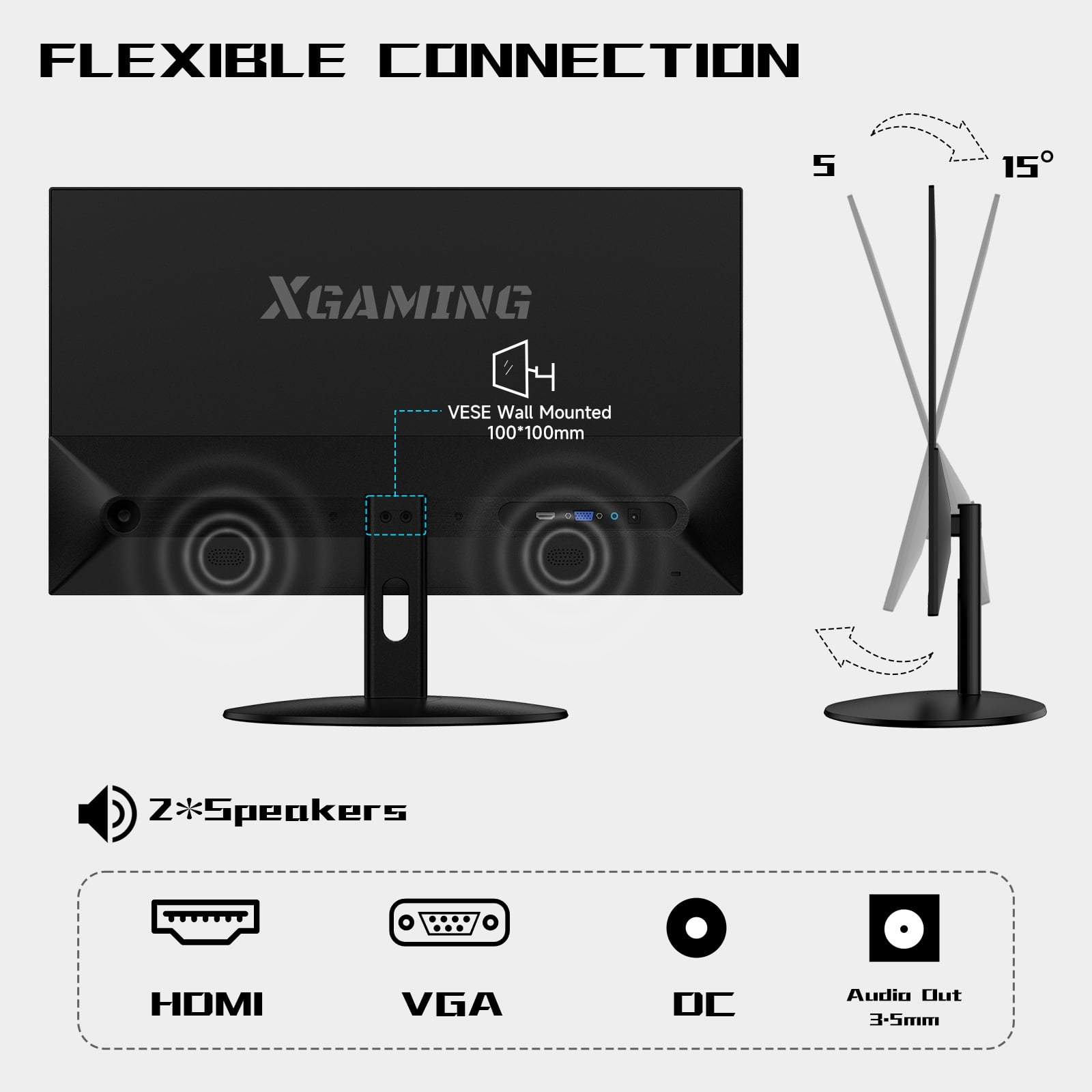 Krocisen 25" FHD 100Hz Monitor for Gaming and Office,Computer Monitor Ultra-Thin Design, 1ms MPRT, Eye-Care, FreeSync, Built-in Speakers, HDMI/VGA Ports