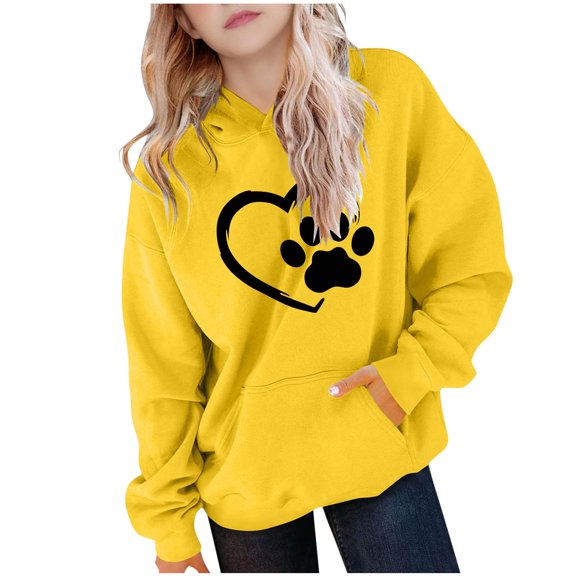 HAiming Kids Pullover Sweatshirts Printed Long Sleeve Hooded Loose Casual Shirts Fall Winter Workout Tops with Pockets