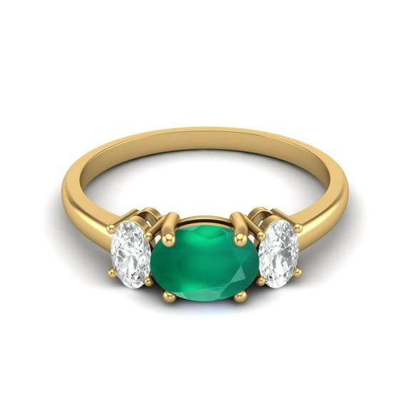 1.50 Cts Green Onyx 925 Sterling Silver Gold Vermeil Three-Stone Past, Present and Future Ring