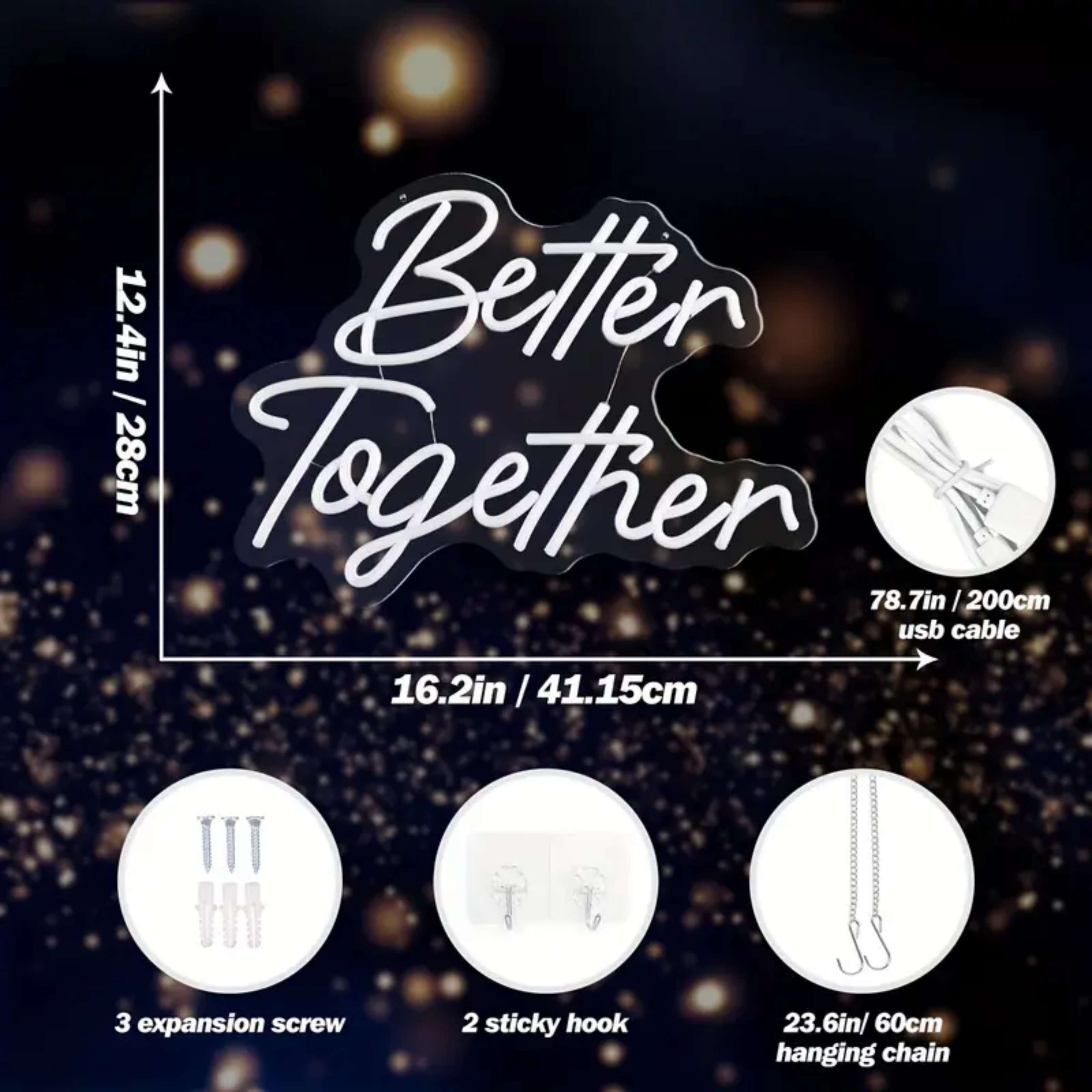 UPONRAY Better Together Neon Signs, 16.2"*12.4" Dimmable & USB-Powered LED Neon Light, Stylish Wall Decor as gifts for Valentine's Day, Engagement Party, Wedding, Anniversary