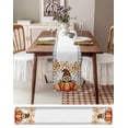 thumbnail image 3 of Thanksgiving Table Runner 90 Inches, Fall Gray Plaid Pumpkins Gnomes Leaves Retro Bed Runner Dresser Scarves Tabletop for Indoor Outdoor Parties/Ceremony/Banquet, 13" x 90", 3 of 8