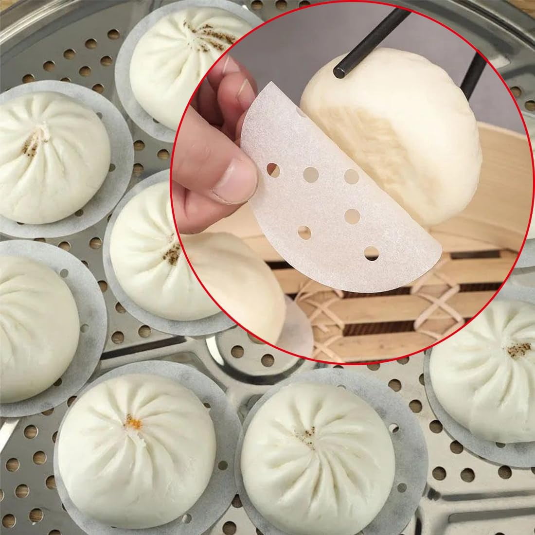 1000pcs 5 inch Air Fryer Liners Disposable Rounds, Bamboo Steamer Liners, Perforated Parchment Steaming Papers, Non-stick Steamer Mat Liner for Air Fryers Baking Cooking Oven (5")