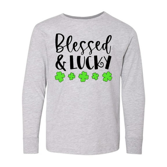 Inktastic Blessed and Lucky 4 Leaf Clovers St. Patrick's Day Long Sleeve Youth T-Shirt