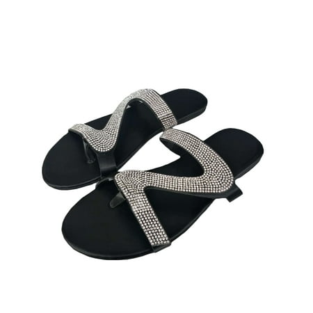 

Tenmix Womens Fashion Sandals Casdual Flats Open Toe Slipper Glitter Rhinestone Sandals