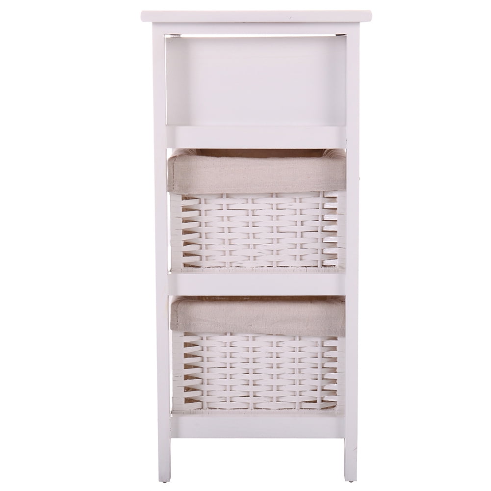 Kadyn Modern Farmhouse Side Table Accent Table with 2 Removable Baskets, Bedside Cabinets for Nursery, Closet, White