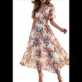 thumbnail image 3 of Vestido Cruzado de Verano para Mujer, con Cuello en V, Floral, Corta, para Invitadas de Boda, Informal, para Fiesta Albaricoque S, 3 of 10