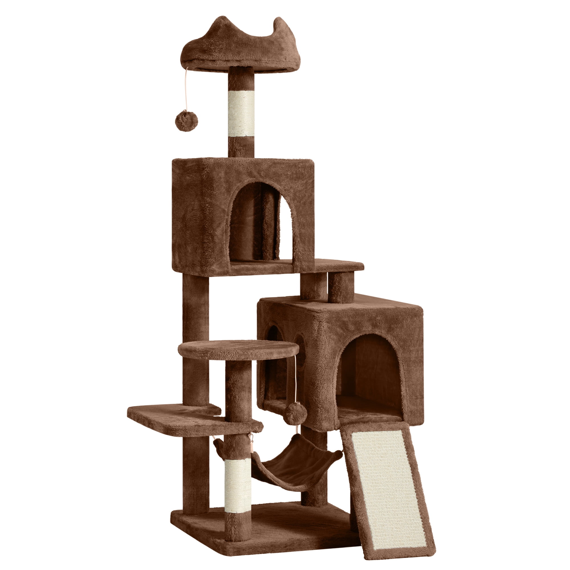 Dextrus 54" Multi-Level Cat Tree Tower with Cat Condos, Plush Top Perches, Hammocks, Sisal Scratching Post Board, Indoor Cat Activity Center,Brown