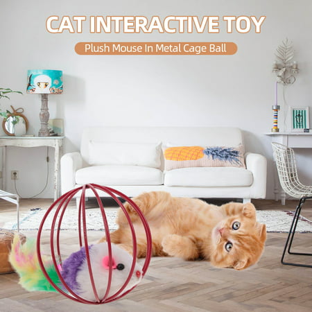Cat Toy Plush Mouse Rat In Cage Ball Metal Interactive Toy for Cat