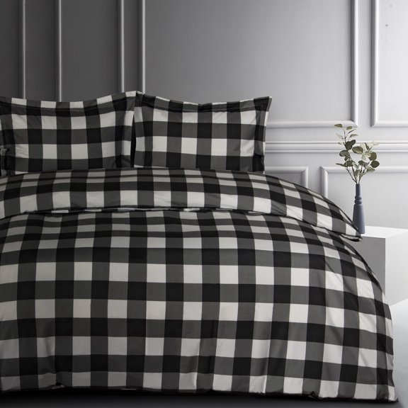 Flxxie Ultra Soft and Breathable Microfiber Duvet Cover Set with Hidden Zipper Closure and Corner Ties, Grid Print, Twin, 68x90 inches, 2 Pieces