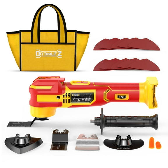 Cordless Oscillating Multi-Tool Compatible with DeWalt 20V Battery (No Battery), 6-Speed 21000 OPM & 4.5° Oscillation for Fast Smooth Cutting with LED Light, Wood Cutting Blades & Sanding Pads