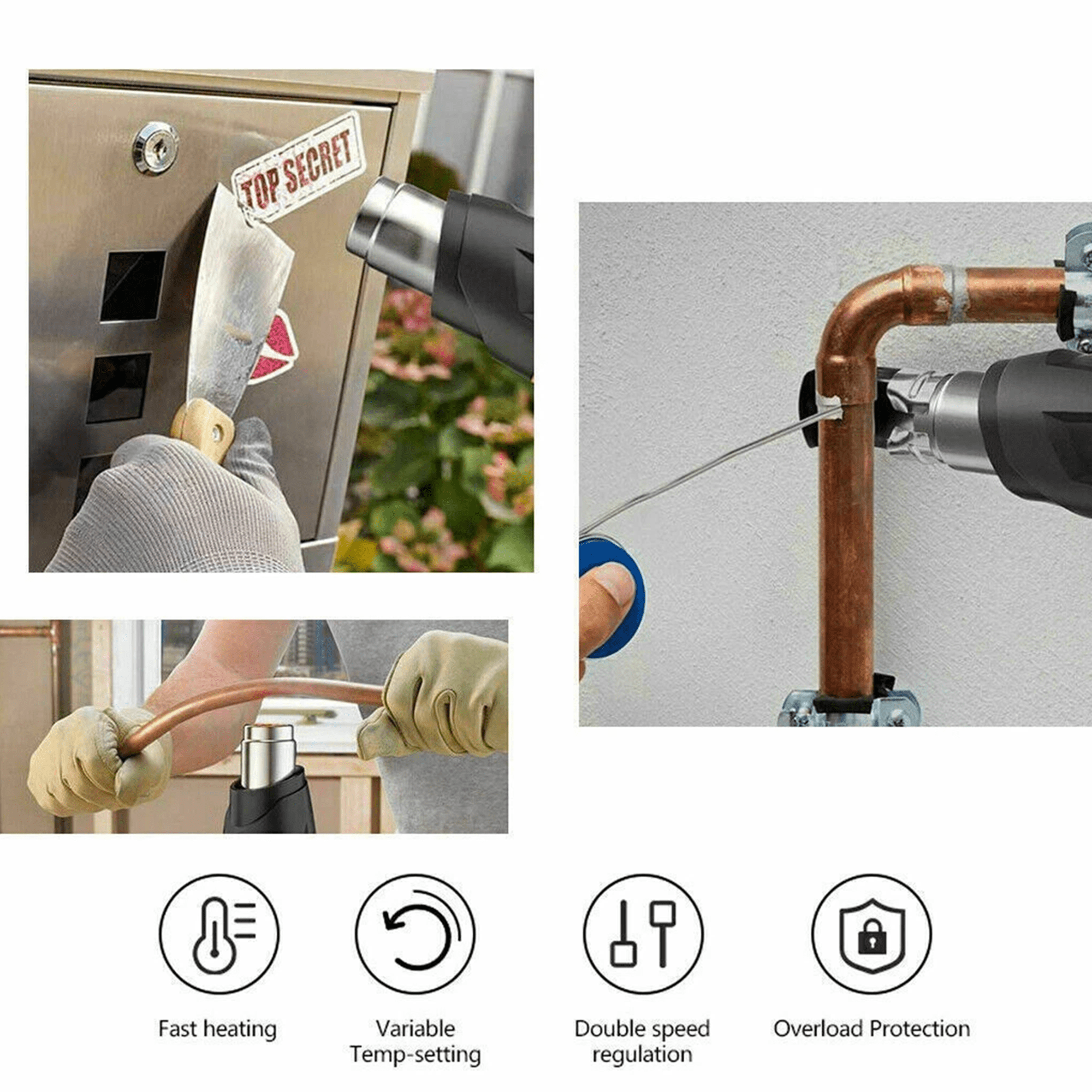 Cordless Heat Gun Compatible with Dewalt 20V Battery, 360W Fast Heating Hot Air Gun Variable Temperature 122℉-1022℉, for Shrink Tubing, Paint Removal, Tube Bending (Tool Only, NO Battery)