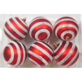 thumbnail image 1 of Ornement Boule Rouge et Blanc avec Design de Ligne&44; Pack de 6, 1 of 1