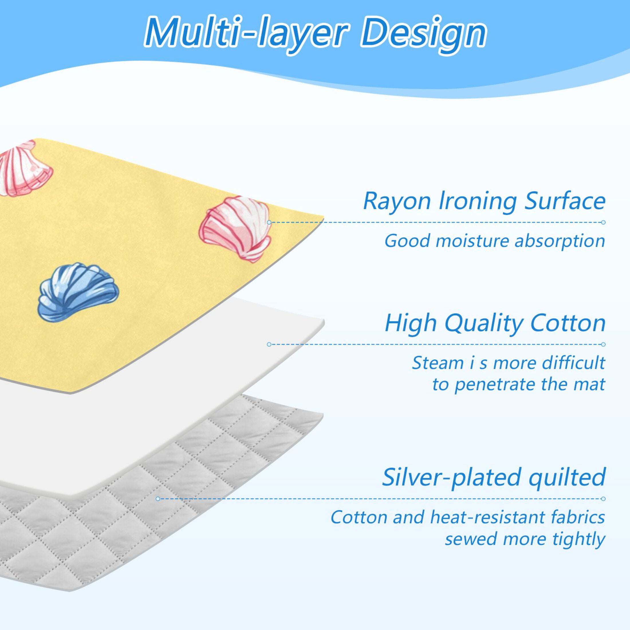 Blue Pinkish Seashells Starfish Ironing Mat Blanket Portable Travel Ironing Pad Heat Resistant Pad 47.2" x 27.6”
