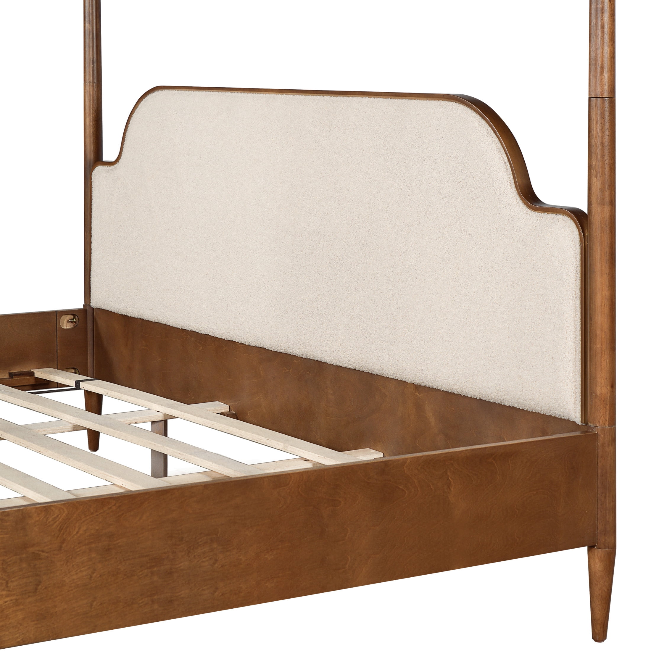 Christopher Knight Home King Canopy Bed Frame with Fleece Upholstered, Wood Frame, Brown+Off White