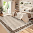 thumbnail image 4 of Nanan 8'x10' Machine Washable Area Rug Classic Solid Striped Wavy Border Non-Slip Indoor Floor Carpet for Living Room Bedroom Entryway, Brown, 4 of 8
