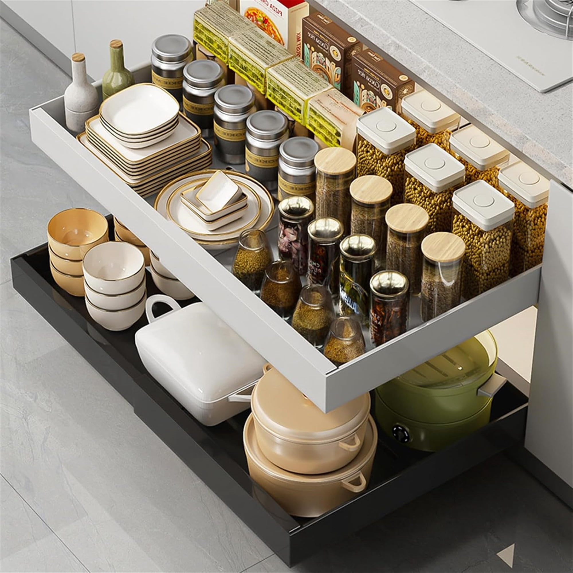 Pull out Cabinet Organizer, Expandable(12.6"-20.5") Pull Out Drawers for Cabinets with Adhesive Nano Film for Pots, Roll out Shelf Storage for Kitchen Base Cabinet Organization,Black